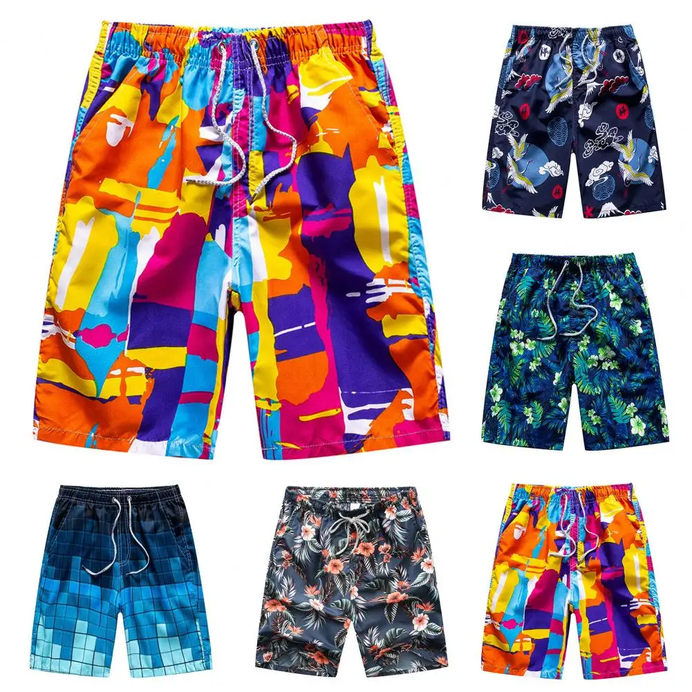 Lightweight Workout Shorts Colorful Geometric Print Men's Beach Shorts Elastic Waist Quick Drying Lightweight for Summer