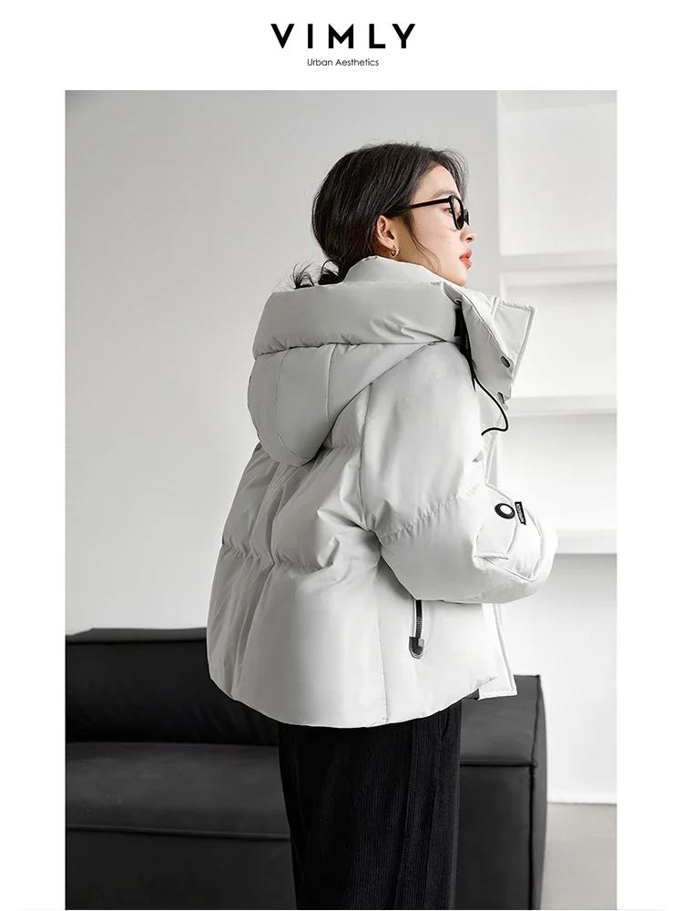 VIMLY, ropa de calle para mujer, Chaqueta corta de plumón de pato blanco grueso y cálido para invierno, Parkas de nieve con capucha informales