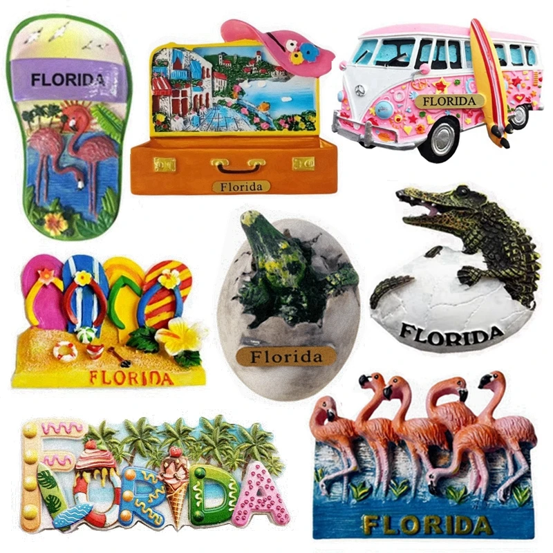 Handmade Painte Florida Alligator Flamingo Shoes 3D Fridge Magnet Tourism Souvenirs Refrigerator Magnetic Stickers Gift