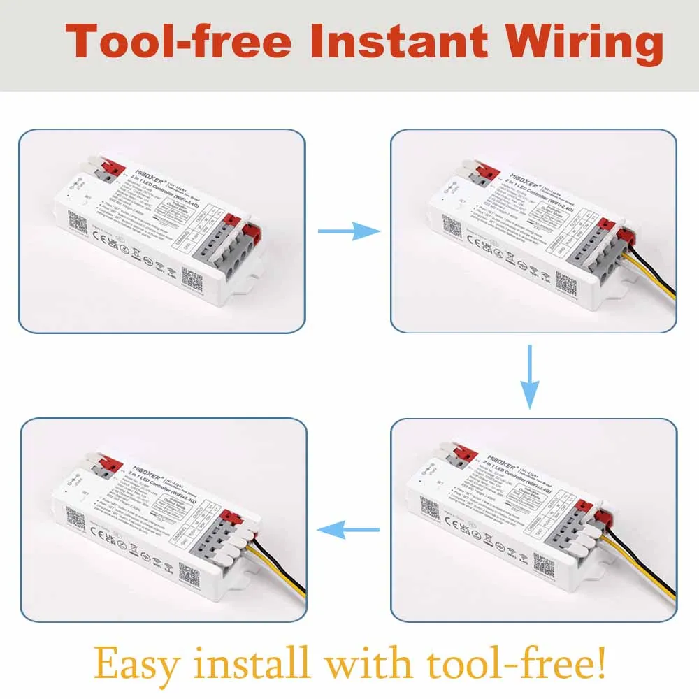 Miboxer Tuya WiFi 2in1 LED Strip Controller Tool-free 5050 COB DIM/CCT with RF RemoteVoice/ APP Control for Amazon Alexa Google