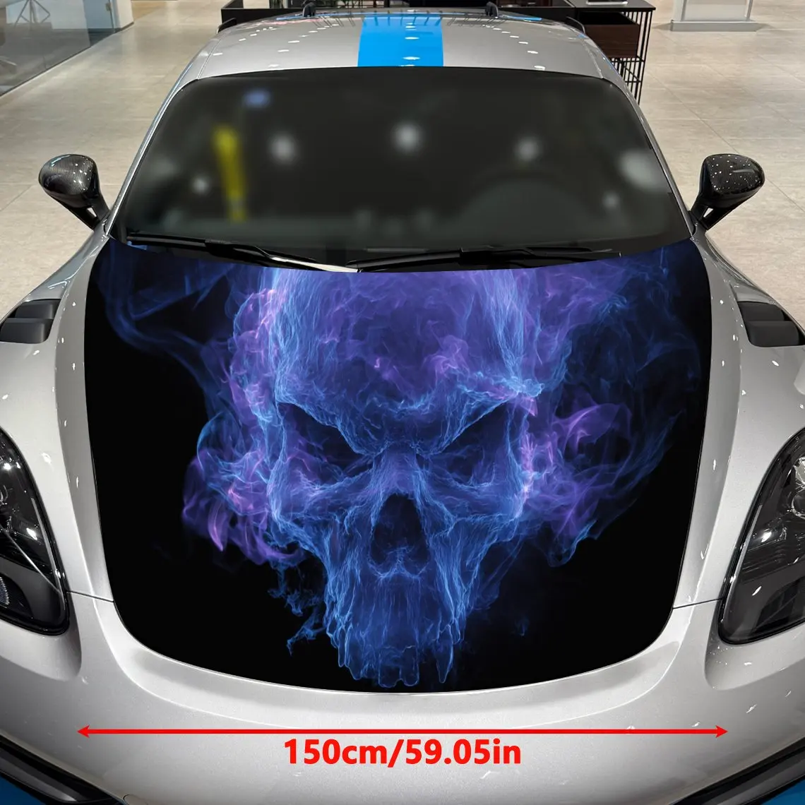 Car Decals A Neon Skull In Electrifying Plasma Scene Close-Up With Vivid Hues And Edgy Visual Impact Car Hood Sticker, Waterproo