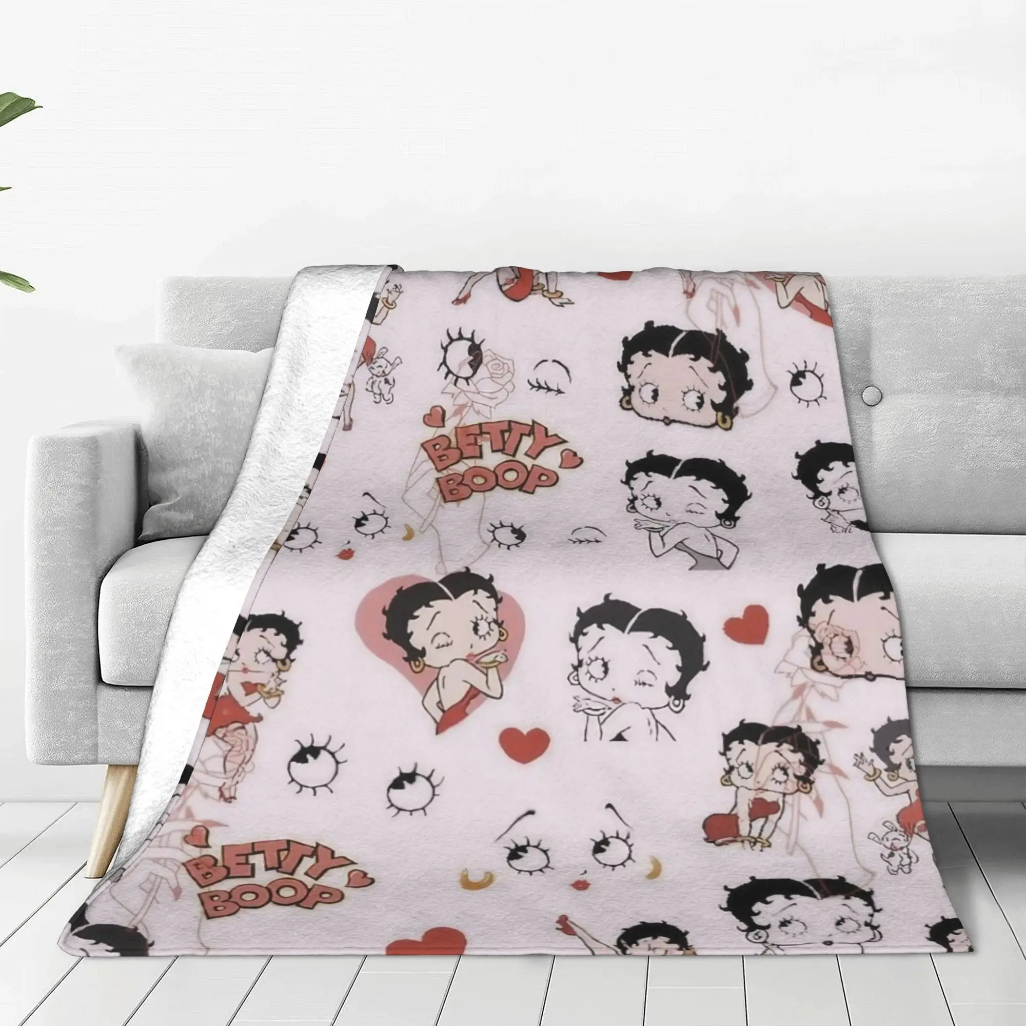 Cute Booped Pattern Flannel Blankets Cartoon Novelty Throw Blankets for Home 200x150cm Rug Piece