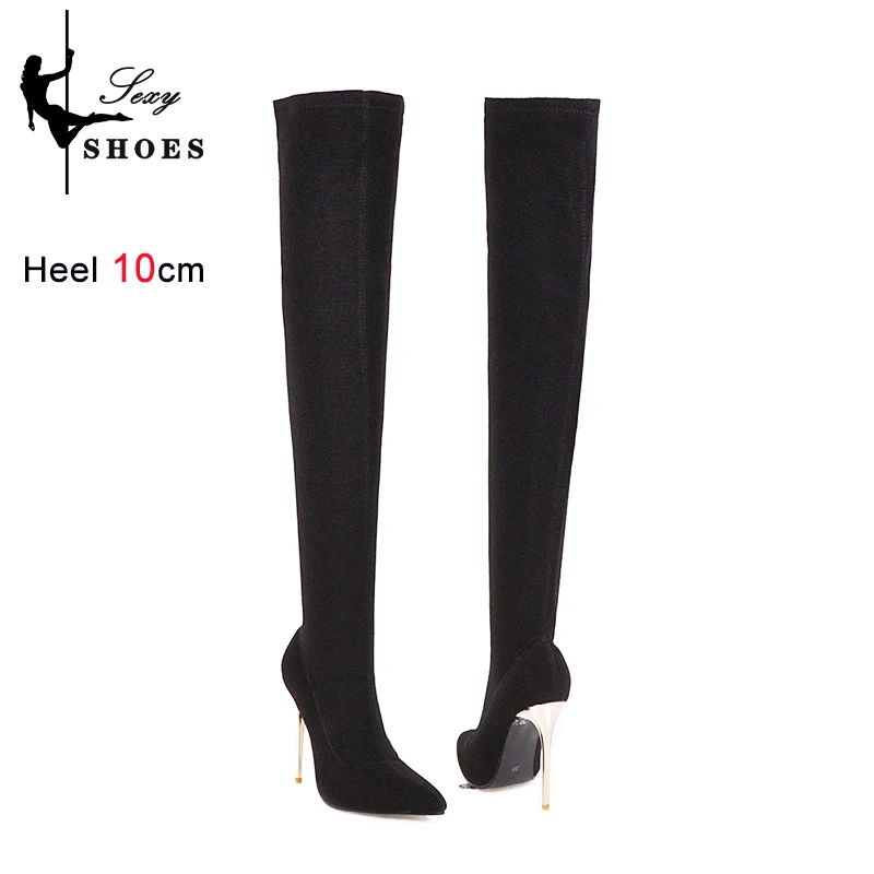 Winter Women Over-the-Knee Boots Fashion Pointed Toe High Heels New Elasticity Long Boots Party Plush Ladies Shoes Club Footwear