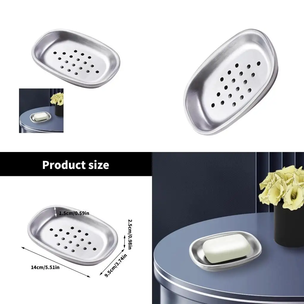 F19B Rust Resistant Stainless Steel Soap Holder with Drainages Holes Storage Box Organized Tray for Bathroom and Hotel Use