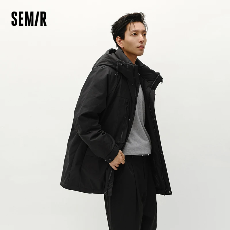 Semir Down Jacket Men Mid-Length Hooded Sport Colorblock 2025 Winter Man Clothes Warm Outerwear Windproof Warm Colorblock Design