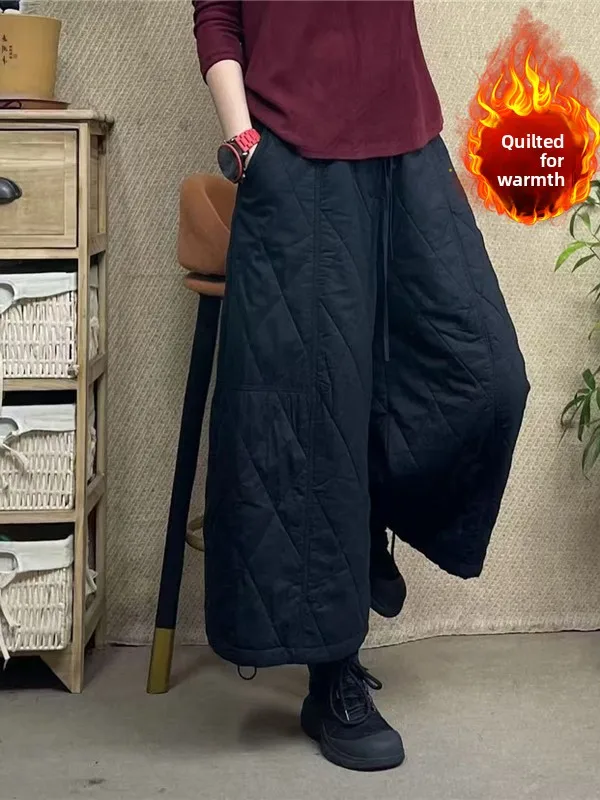 Verdikte katoenen broek met wijde pijpen Herfst Winter plus maat Dames Faion Losse afslankende casual negenpuntslaarsbroek