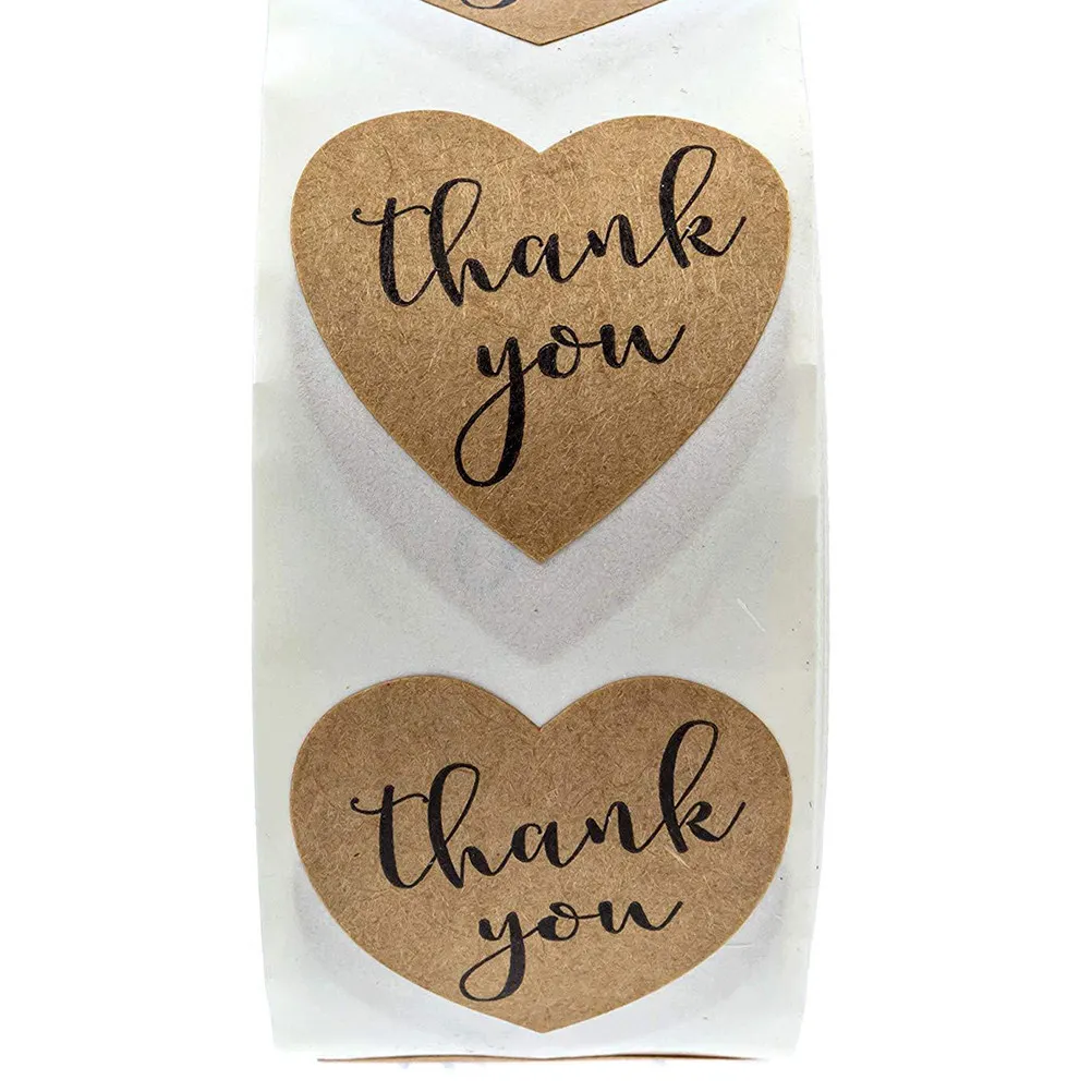1 Roll Heart Shape Thank You Stickers Easy Tear Self-Adhesive DIY Sticker Gift Packing Labels Valentines Day Gift Packing Labels