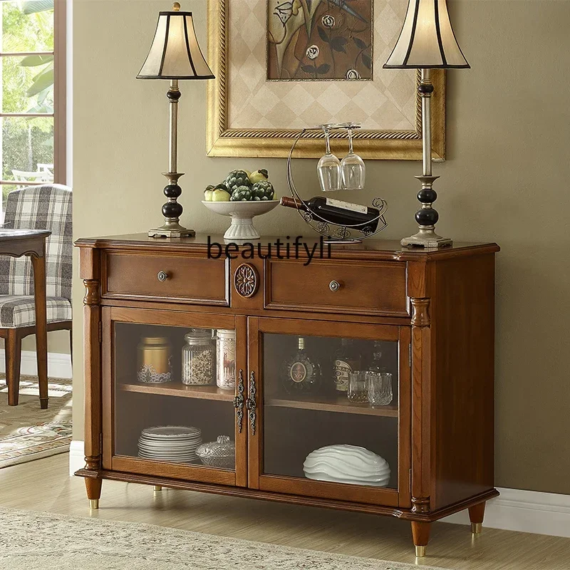 

American-style Solid Wood Villa Sideboard European-style Wall-mounted Tea Cabinet High-end Storage