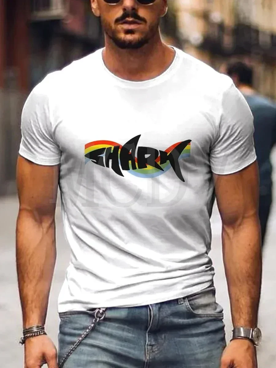 

2023 Summer Men's Shark Rainbow Casual T-Shirt The Colorful The Best He Him Hole LGBT3D Printed T Shirt