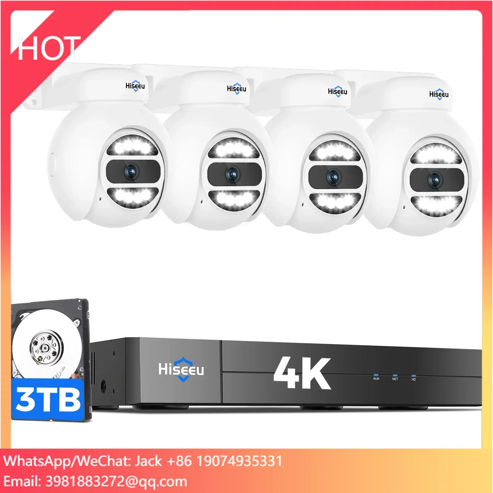 Hiseeu Rastreamento Automático 5mp Poe Nvr 16 Canais Kit Externo 360 Ptz IP Segurança Sistema de Câmera Cctv Doméstica