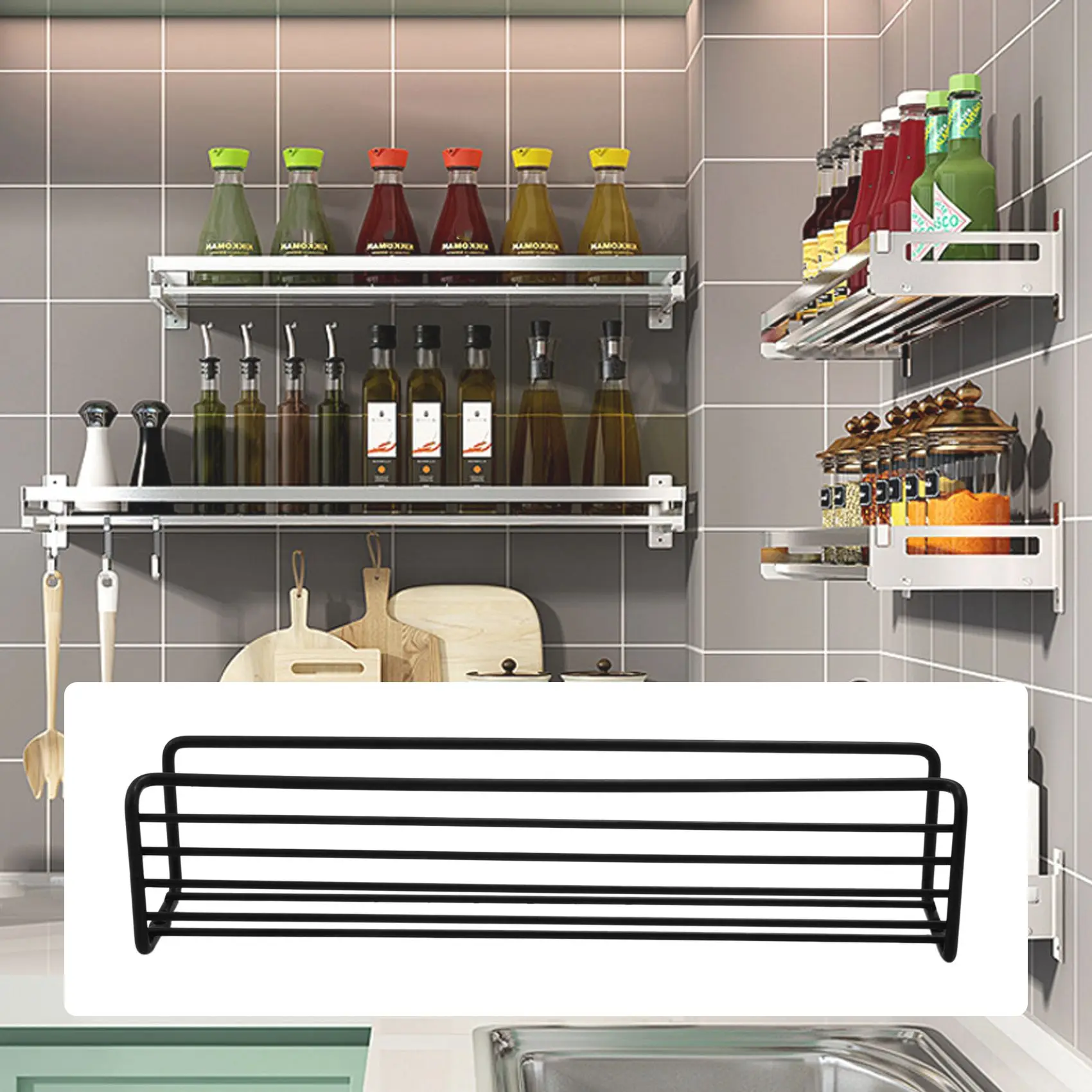 

Hot Spice Racks Organiser Hanging Stainless Steel Spice Racks Wall Mounted - Kitchen&Pantry Shelf For Spices And Condiments