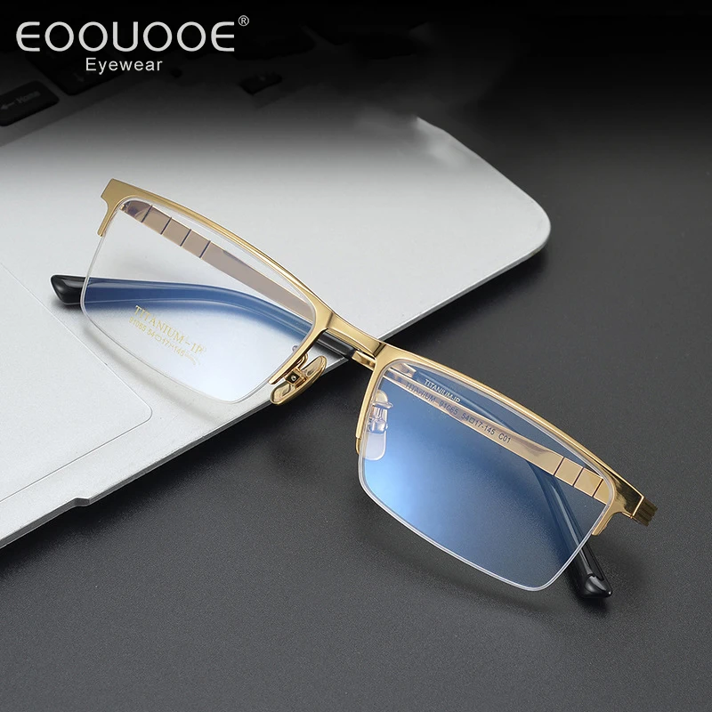 

54mm Glasses Frame For Men Pure Titanium Men's Optics Myopia Hyperopia Prescription Half Square Eyewear Organ Spring Design Gold