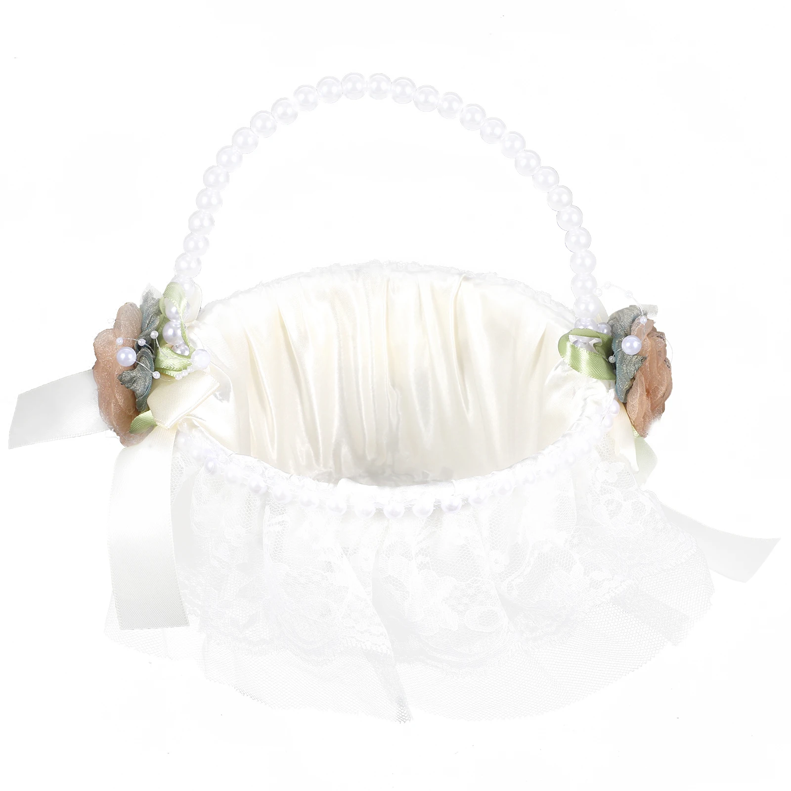 

Simulated Flower Basket Elegant Satin Lace Wedding Decor Small Bridal Floral Holder DIY Photoshoot Prop Storage