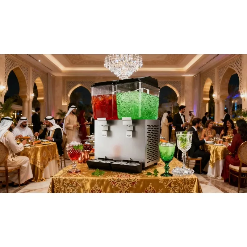 2 Cans Beverage Dispenser 16L + 16L Large Capacity Cold Juice Milk Dispenser Mixed Beverage Machine Equipment