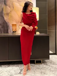 Prom Dresses Fashion O-Neck Sheath Ruched Celebrity Dress Long Sleeve Tank Slit Ankle Length Formal Evening Gowns فساتين الحفلات