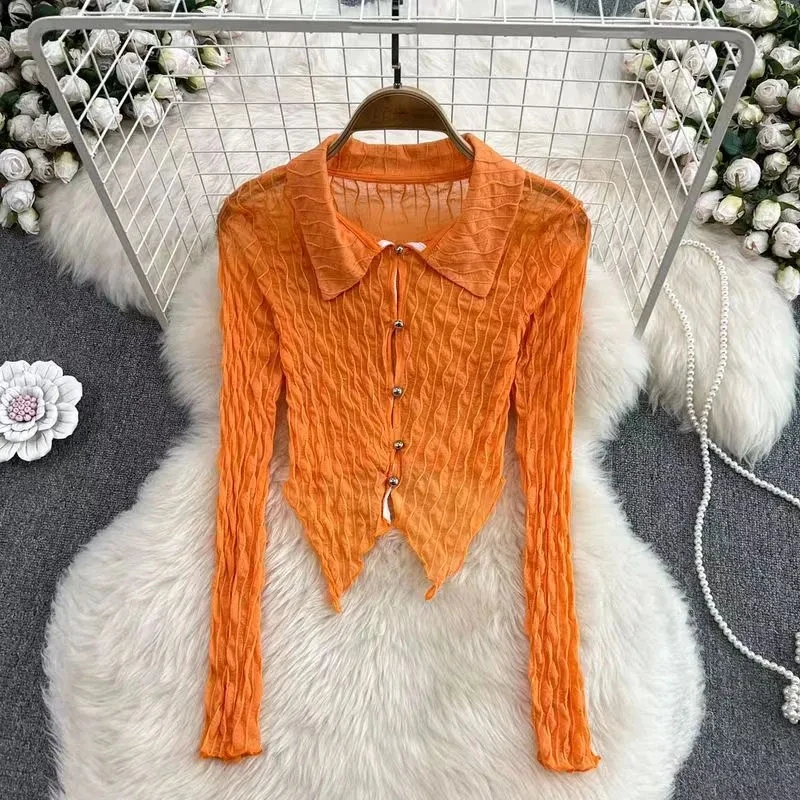 

Женская весенняя короткая рубашка, топ, тонкая рубашка с длинным рукавом, новинка 2025 года, женская однотонная куртка, топы, летняя женская дышащая рубашка, пальто