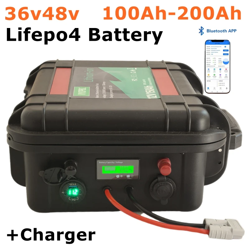 

Batterie Lithium LiFePO4 Étanche, 36V, 100Ah 200Ah, 48V, 150Ah, avec Bluetooth, pour Tricycle, Voiturette de Golf boat motor