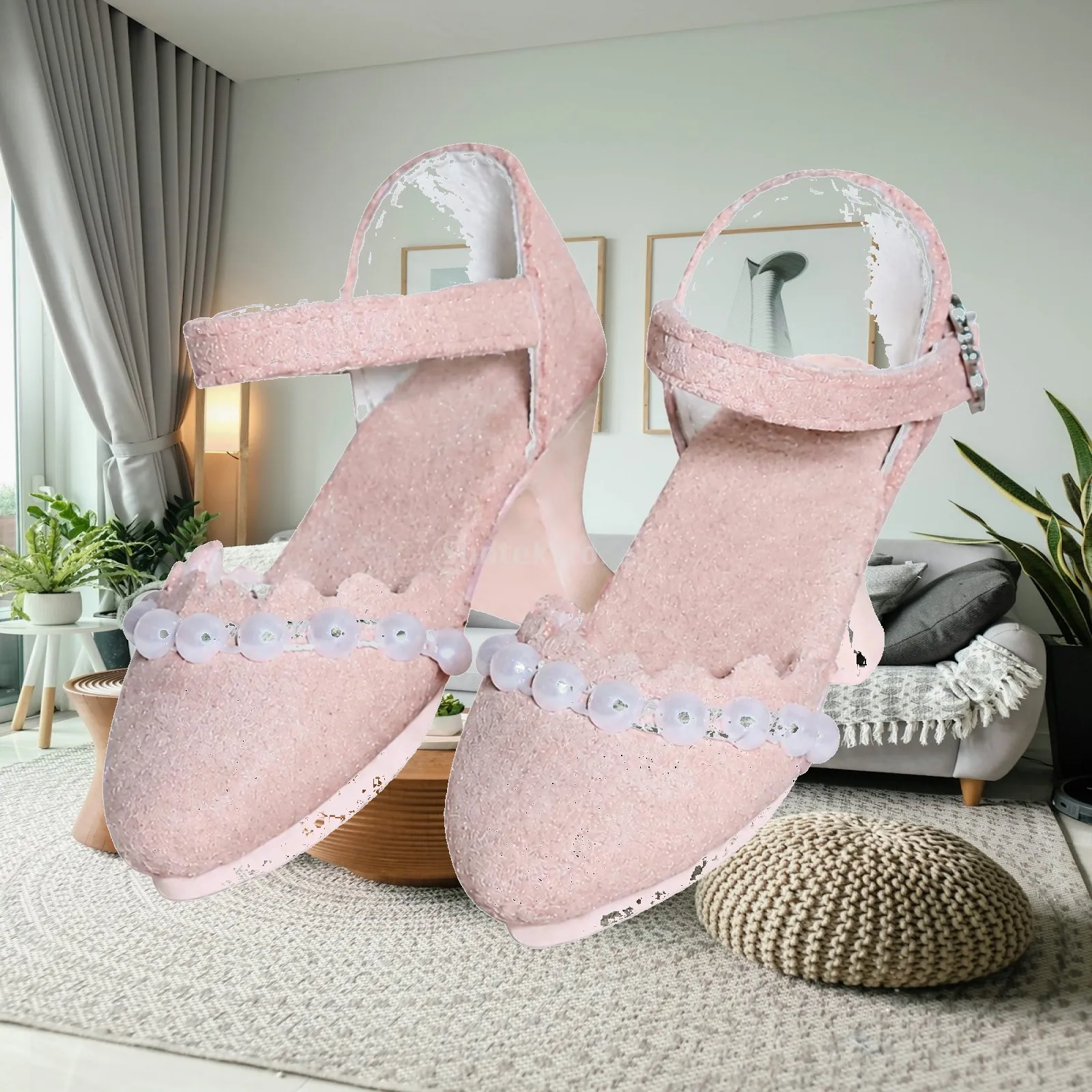 Cute Doll Footwear High Heel Resin Shoes with Pointed Toe and Pearl Decor for Miniature Kit Styling