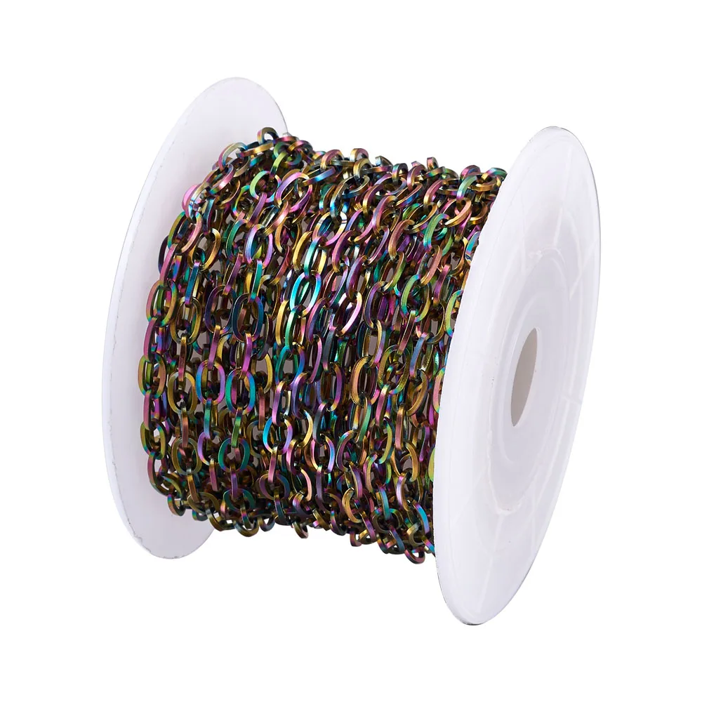 

Rainbow Color Stainless Steel Cable Chains Unwelded Flat Oval Link Chain with Spool for Necklace Jewelry Making Handmade DIY 5m