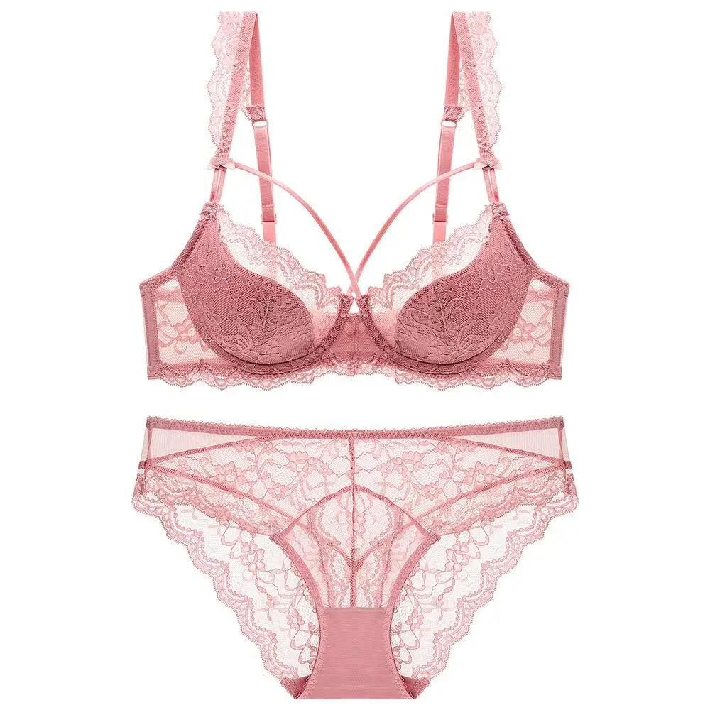 طقم حمالة صدر من الدانتيل الشفاف للنساء، طقم حمالة صدر ولباس داخلي مثير بتغطية كاملة، حمالة صدر أنيقة على الطراز الأوروبي MOYISU Tushy