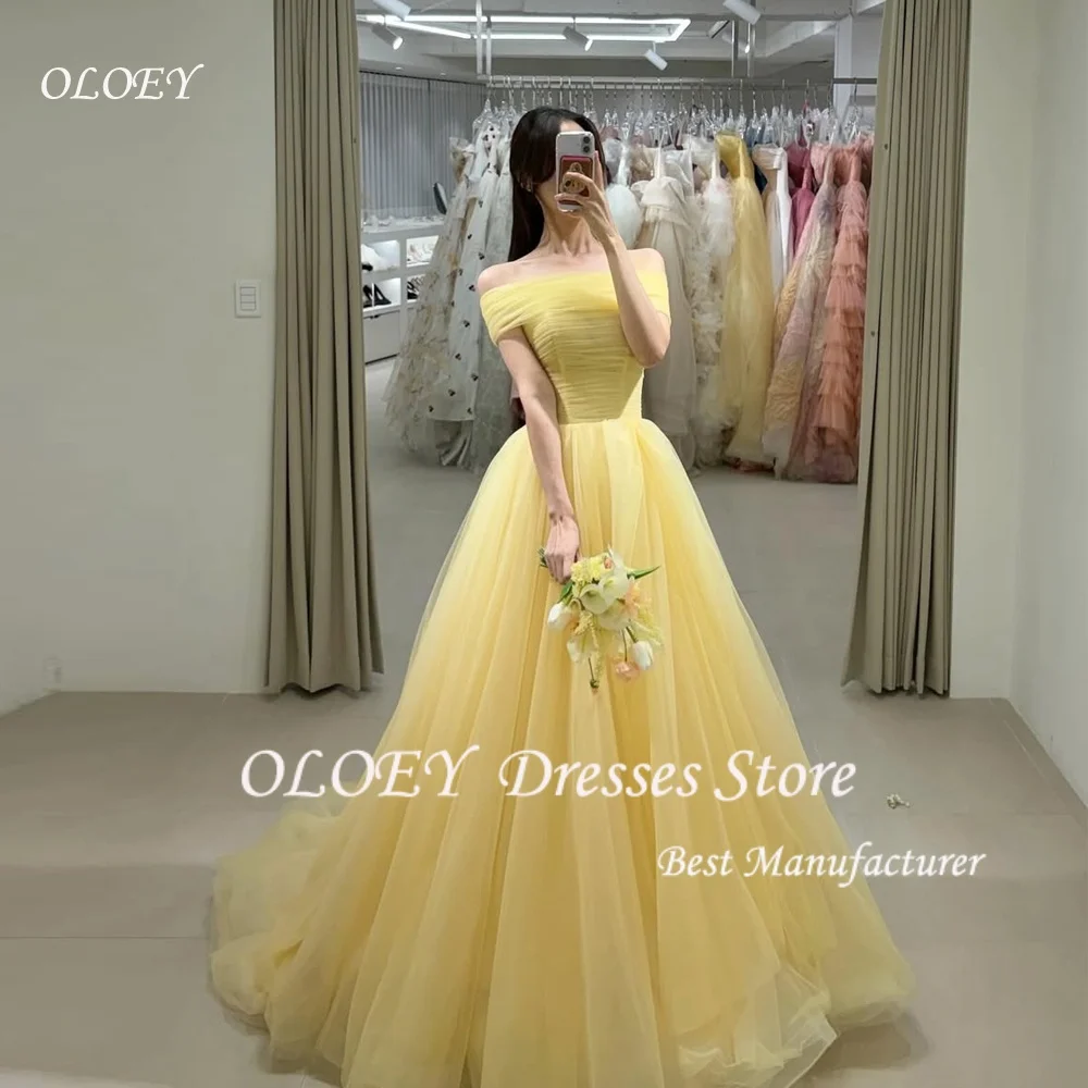 OLOEY Fairy Yellow A-line Wedding Party Dresses Strapless Shawl Pleat New Korea Photoshoot Party Dress 웨딩드레스 Customized