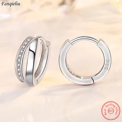 Fanqieliu Solid 925 Sterling Silver Crystal Cute Hoop Earrings For Women Trendy Luxury Jewelry New FQL21438