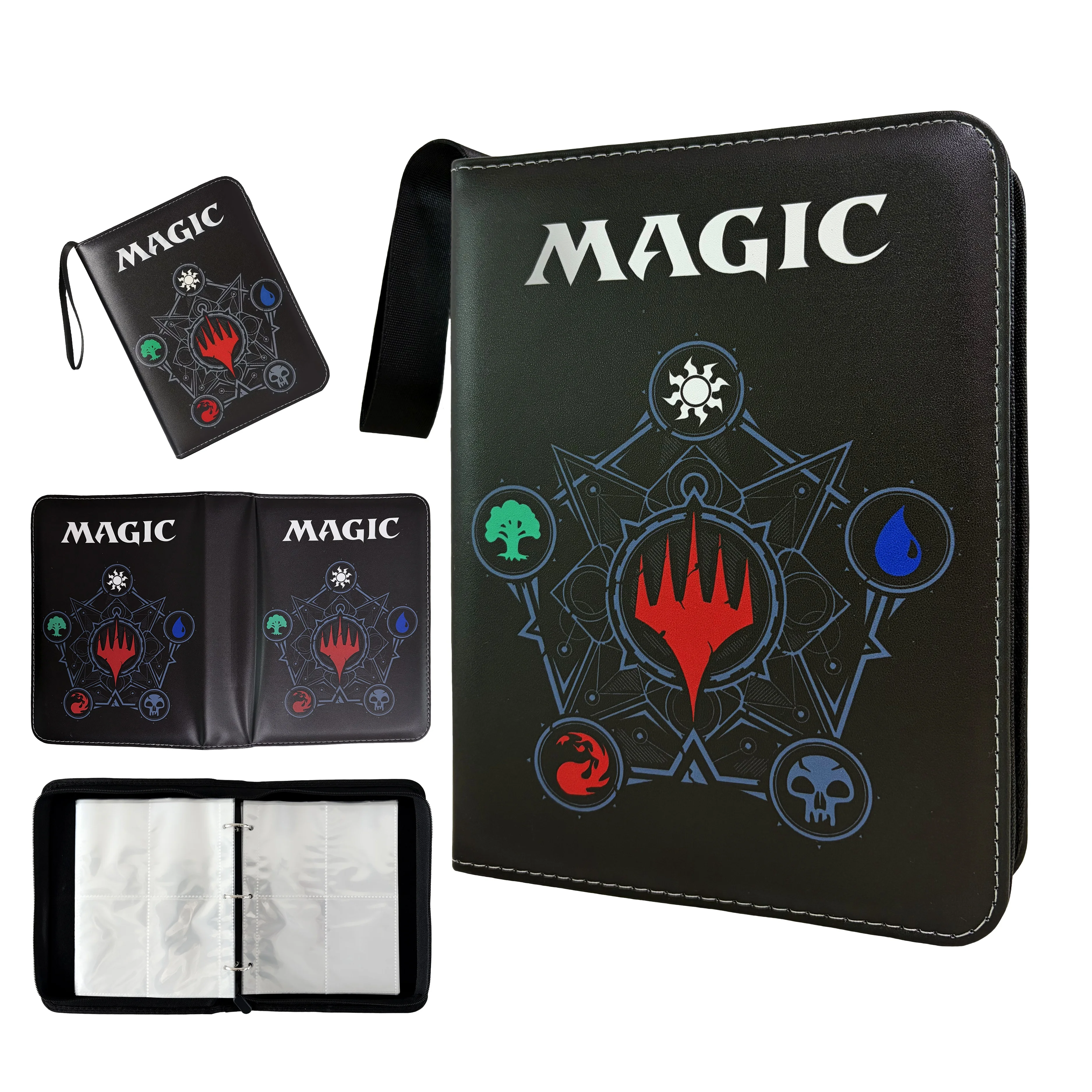 4 Pocket 3 Ring Zip Trading Card Binder Album Card Holder Folder Protector For TCG Magic Game Trading Cards Collection Storage