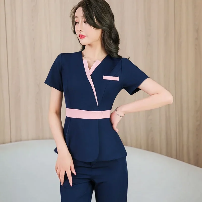 

New Beauty Salon Estheticienne Spa Uniform Massage Work Clothes Foot Therapist Work Gowns for Women Beautician Uniform Suit