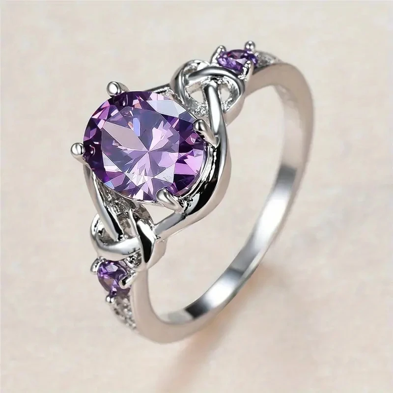 Huitan New Purple Cubic Zirconia Rings Women for Wedding Gorgeous Colored CZ Female Rings Temperament Elegant Jewelry Fancy Gift