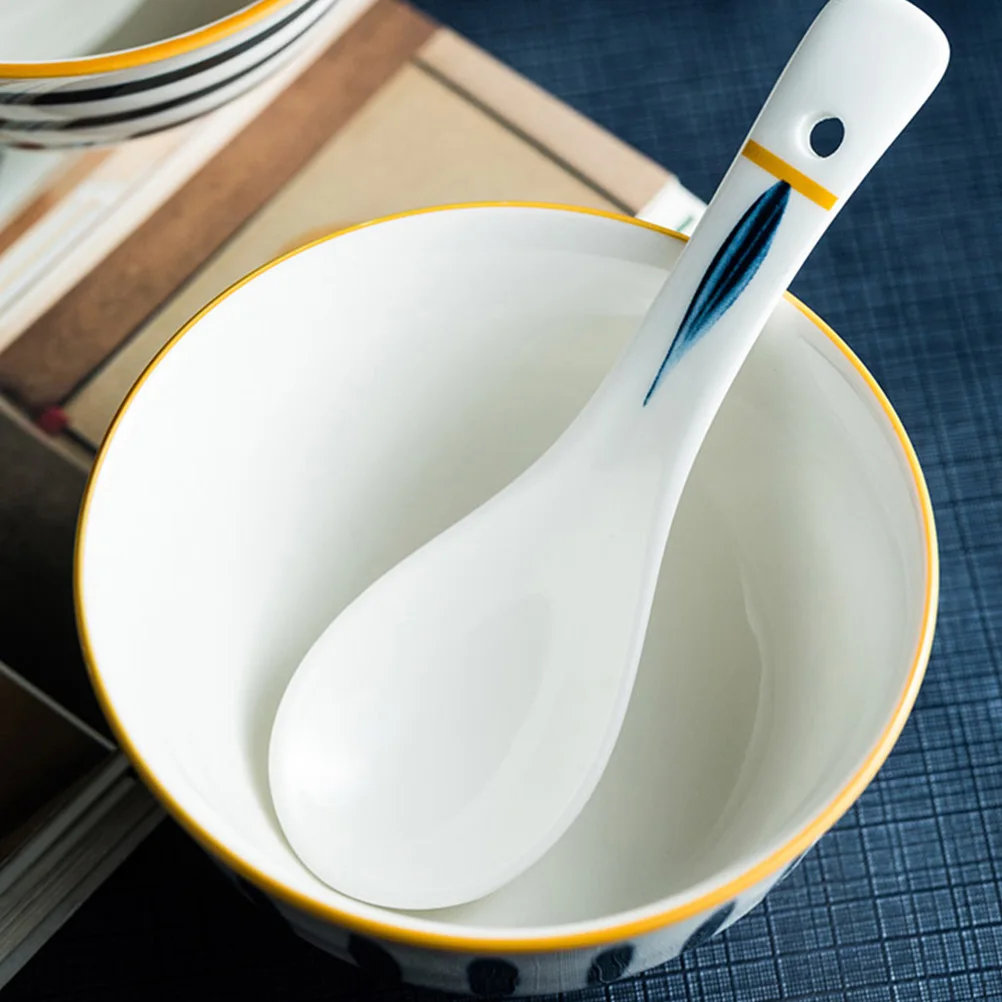 

4Pcs Ceramic Soup Spoons Japanese Style Comfortable Handle Good Workmanship Practical Safe Home Use Japanese Spoon