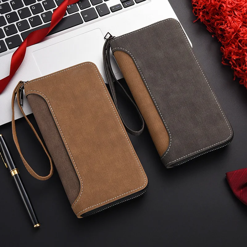 

Men's Long Wallet, Men's Zipper, Frosted Texture, Multifunctional and Fashionable Change Card Bag