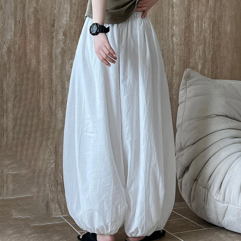 

Women Spring Summer Thin Oversized Bloomers Elegant Fashion Lantern Pants Casual Loose Breathable Cotton Wide Leg Pants