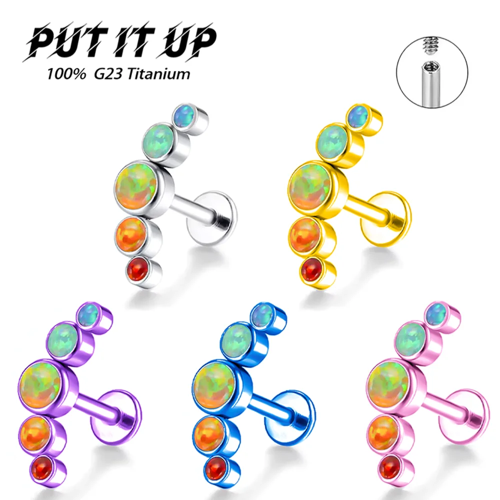 

PUTITUP Official F136 Titanium Alloy High-Quality Five-Link Opal Stud Earrings Fashion Anodised Ear Cartilage Piercing Jewellery