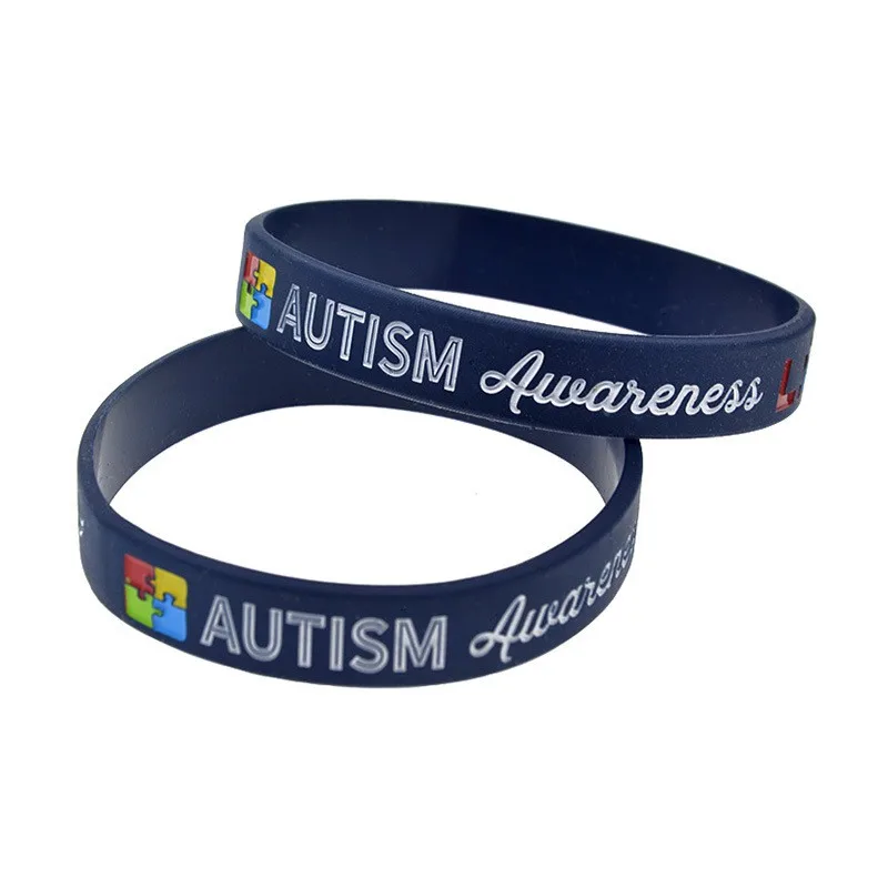 

50 Pcs Autism Awareness Support Silicone Bracelet Inspirational Rubber Wristband Adult Size Deep Blue