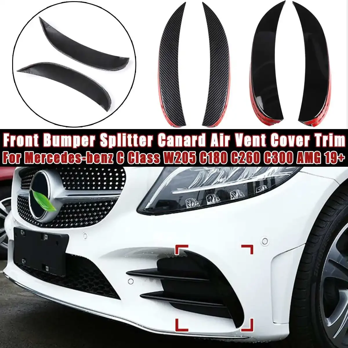 Pair Front Bumper Fog Light Lamp Splitter Canard Air Cover Trim For mercedes-benz C Class W205 C180 C260 C300 for AMG 2019+