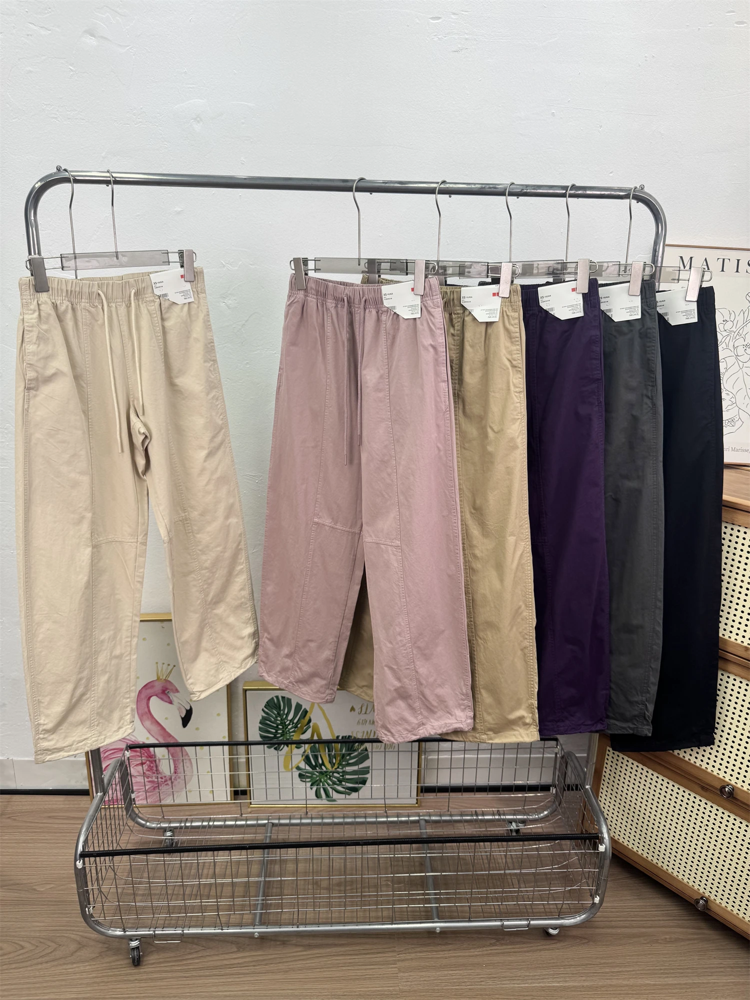 

Couples High Waist Drawstring Cotton Workwear Casual Pants Spring Elastic Trousers Parachute Pants Comfortable Loose Fit
