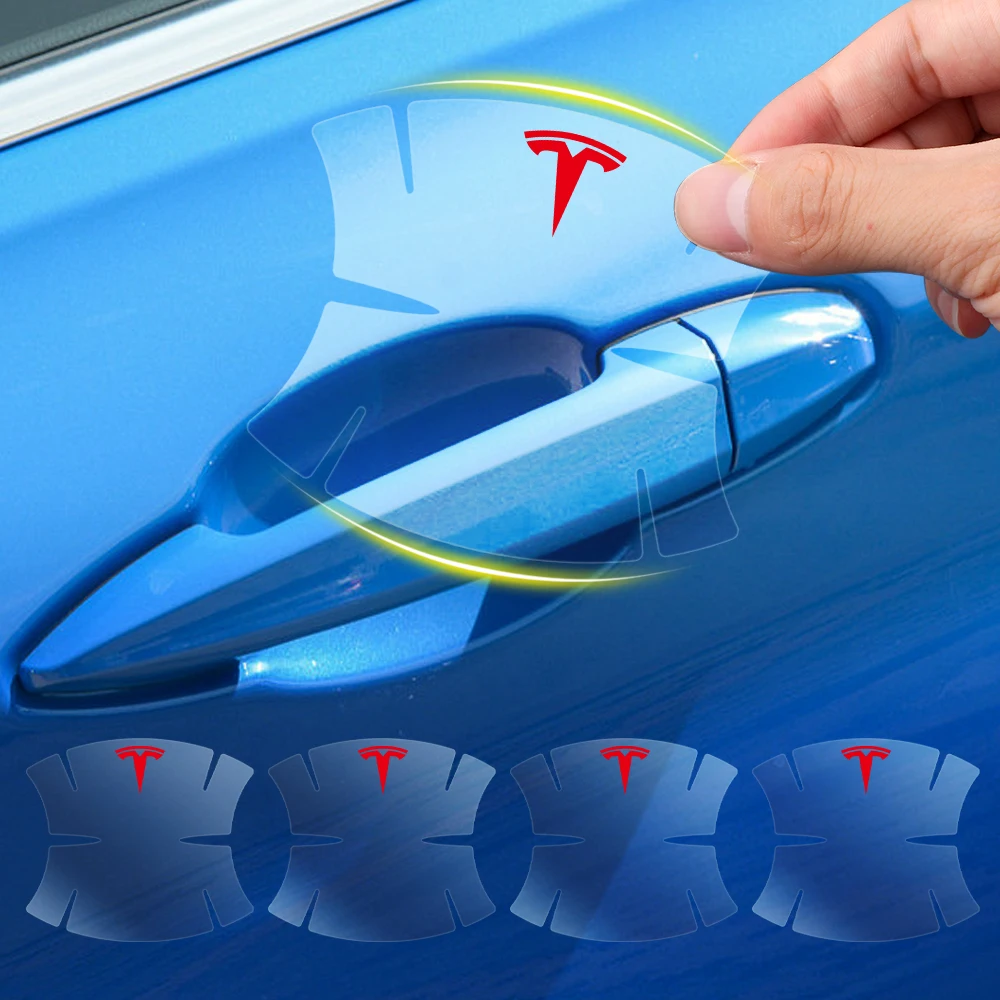 4/8 pçs adesivo de proteção da maçaneta da porta automática filme anti risco decoração do carro decalque para tesla modelo 3 modelo y modelo s modelo x bobina
