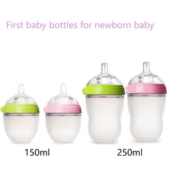 Silicone Baby Bottles for Newborn Baby  Anti Colic Infant Bottles Wide Neck  Nipple Slow Flow Breastfeeding Toddler Bottles 1PC