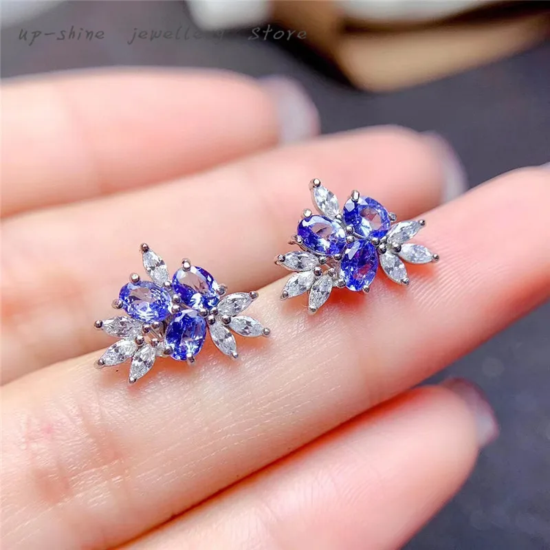 New natural tanzanite real 925 sterling silver earrings for women, delicate and beautiful, wedding accessories, customizable