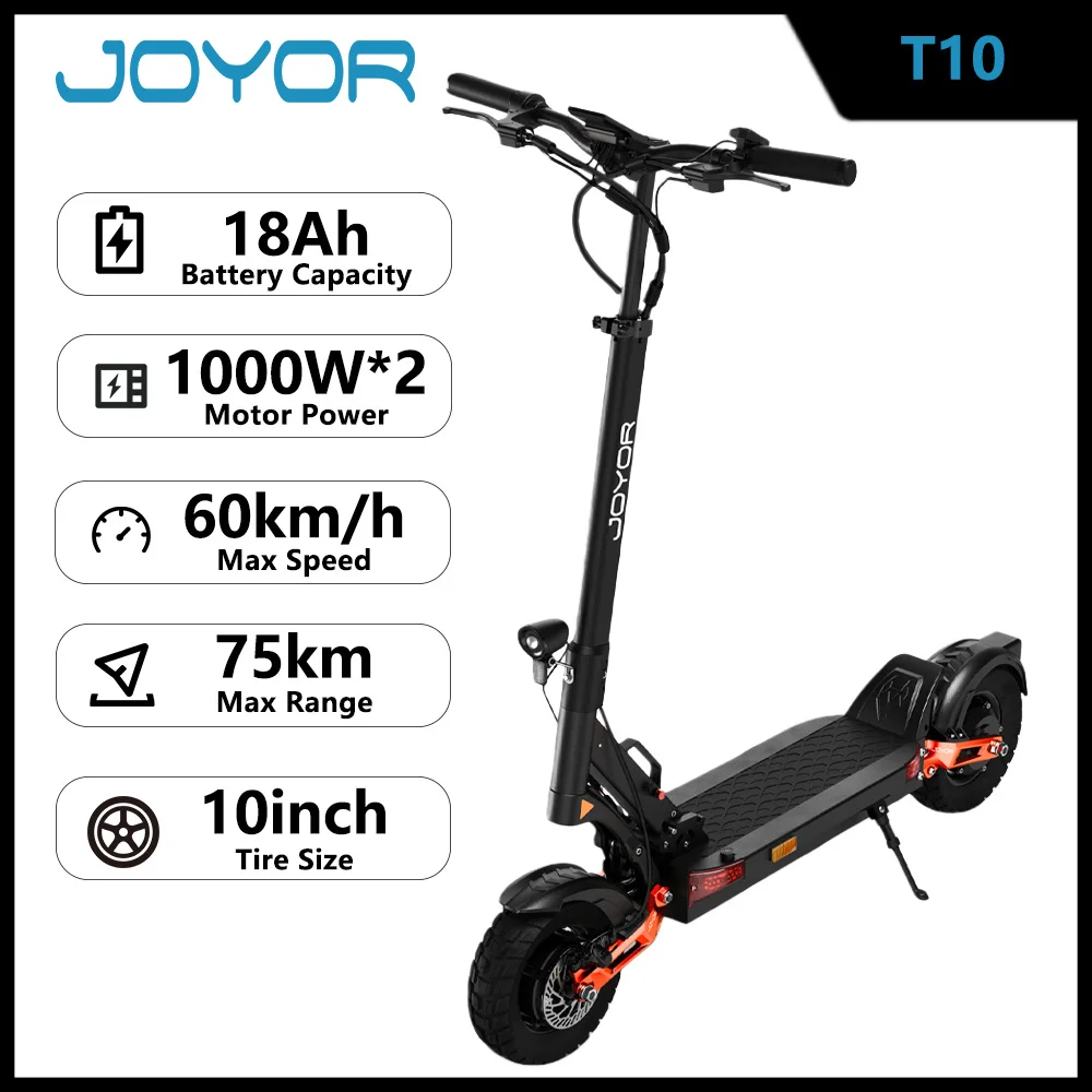 Trottinette électrique T10 pour adultes, 2000W, double moteur, pliable, 60V 18Ah, 75km, 60km/h, pneus tout-terrain 10'', trottinette électrique