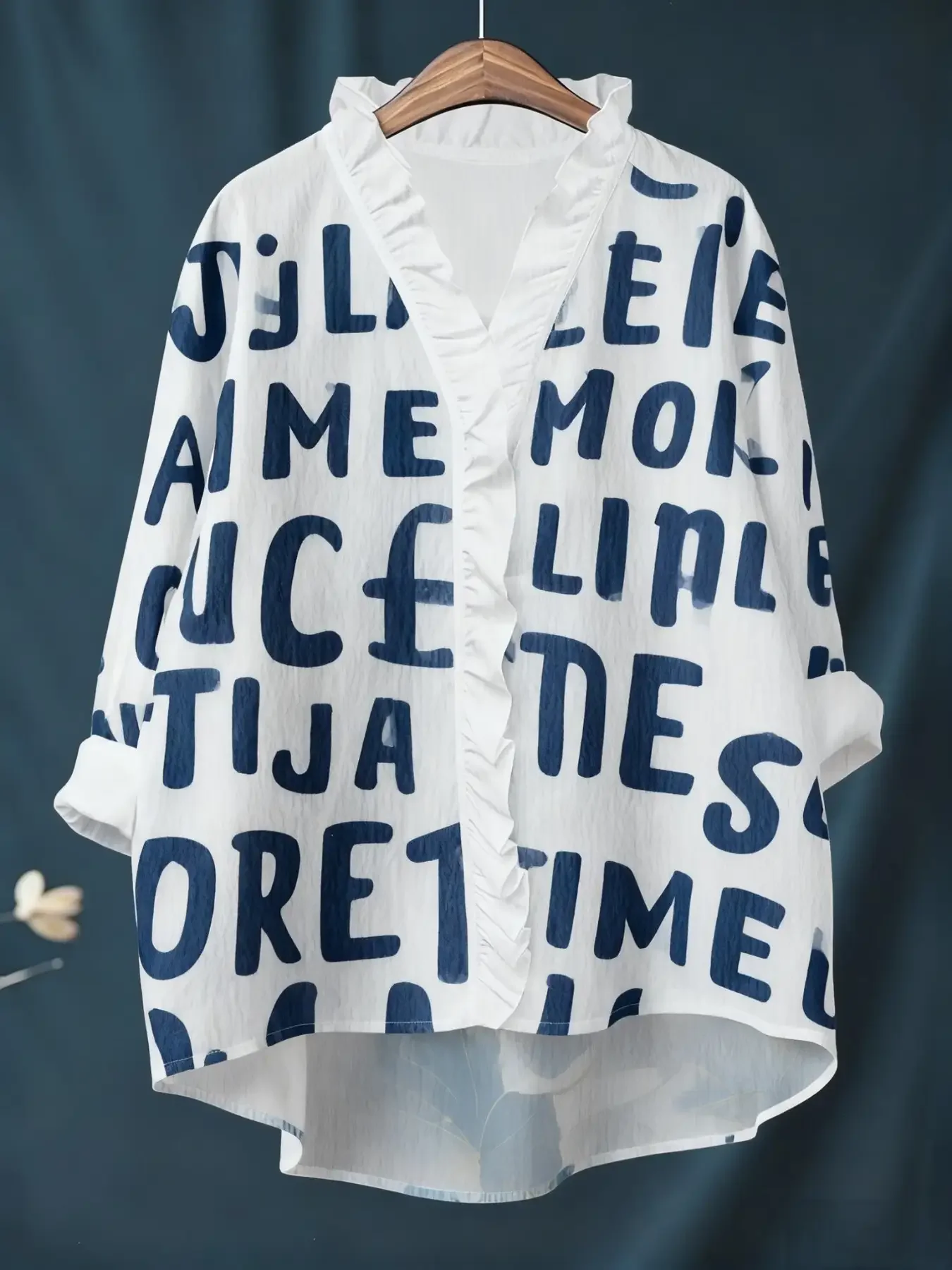 New women's printed long sleeved shirt with ruffled neckline, Multi functional daily and formal occasions wear,