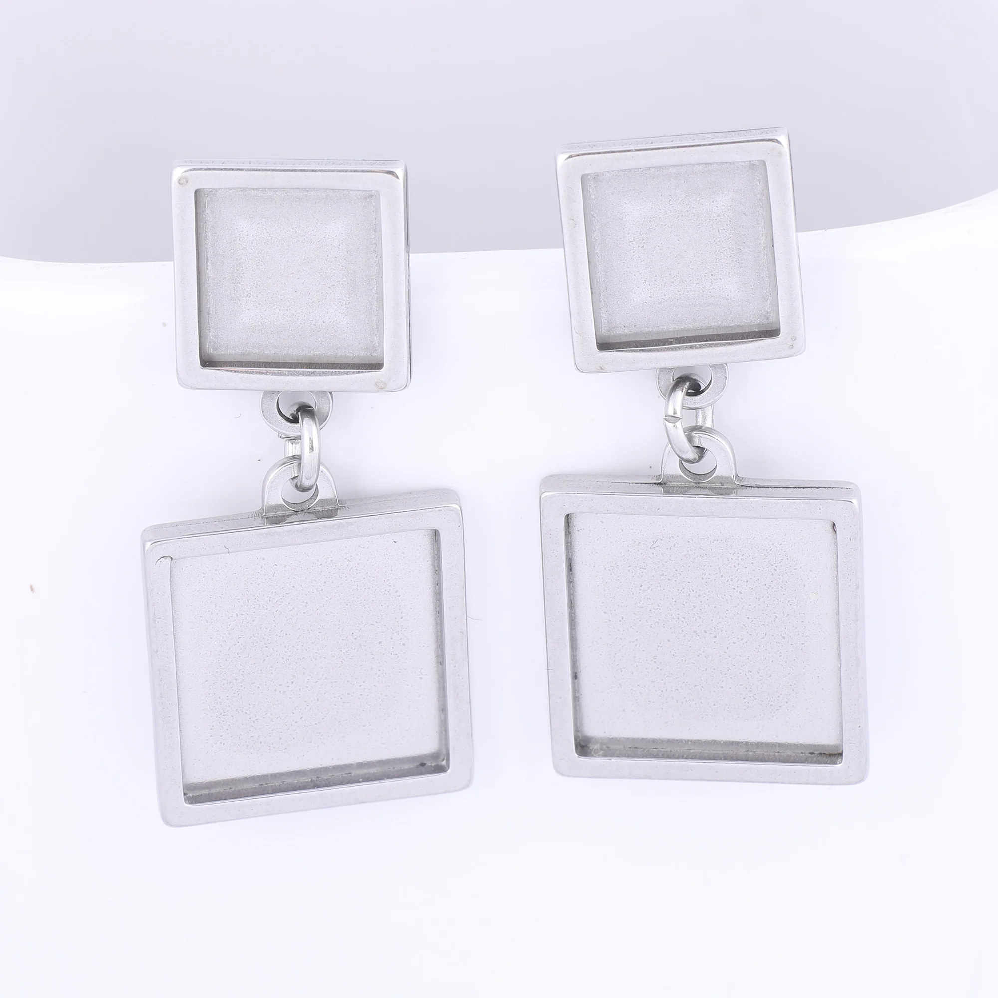 6pcs Stainless Steel Earirng Making Supplies Fit 10mm 15mm Square Cabochon Earring Base Setting Blanks Diy Ear Studs Materials