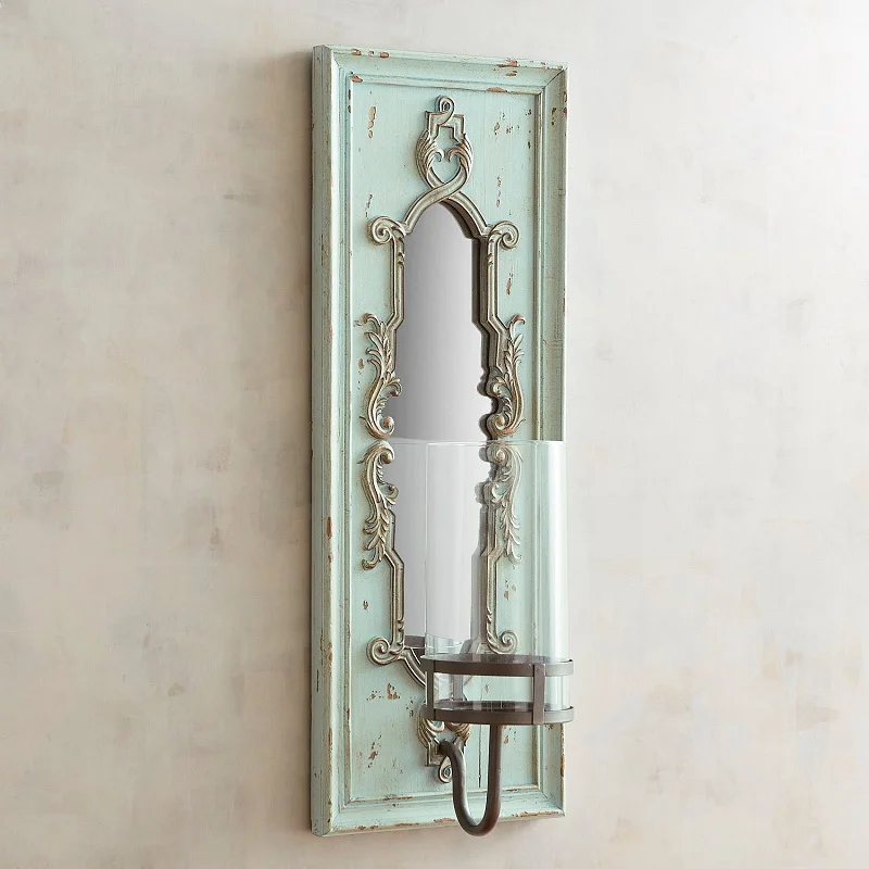 Vintage wall mirror wall lamp wood candle holder hand-carved bedroom lamp, room lamp, hallway wall light