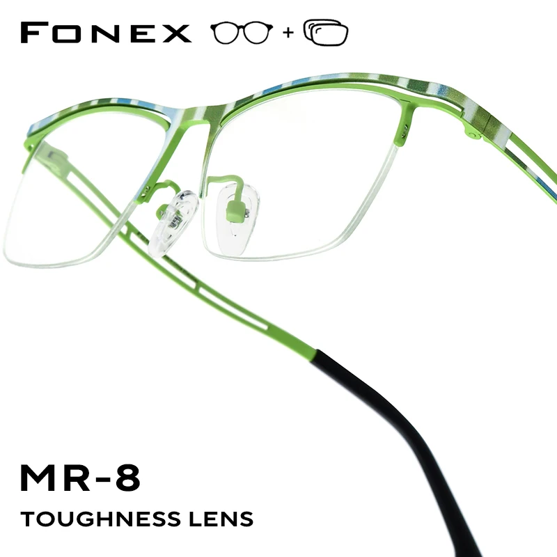 

FONEX Progressive Prescription Glasses Anti Blue Myopia Optical Lenses Eyewear Men Square Eyeglasses Semi-Rimless Titanium Frame