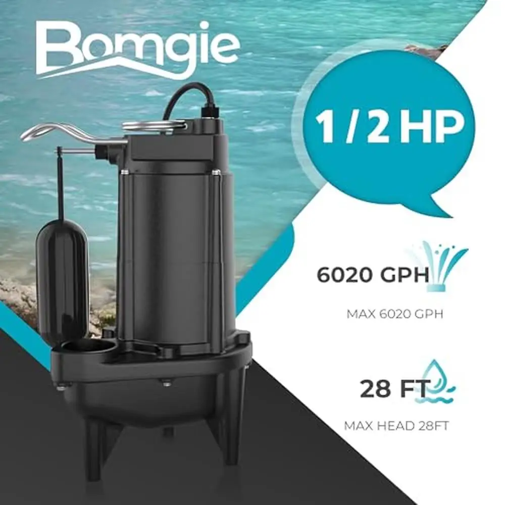 مضخة مياه الصرف الصحي الغاطسة 1/2 HP 6020 GPH عالية الكفاءة محرك الطابق السفلي الصرف التلقائي القاذف مضخة IP68 مقاوم للماء UL