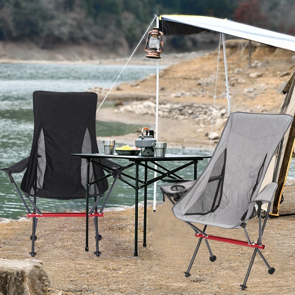 Cadeira de acampamento com apoio de braço Cadeiras dobráveis ao ar livre com saco de transporte Cadeira longa do encosto para pesca, caminhadas, escalada