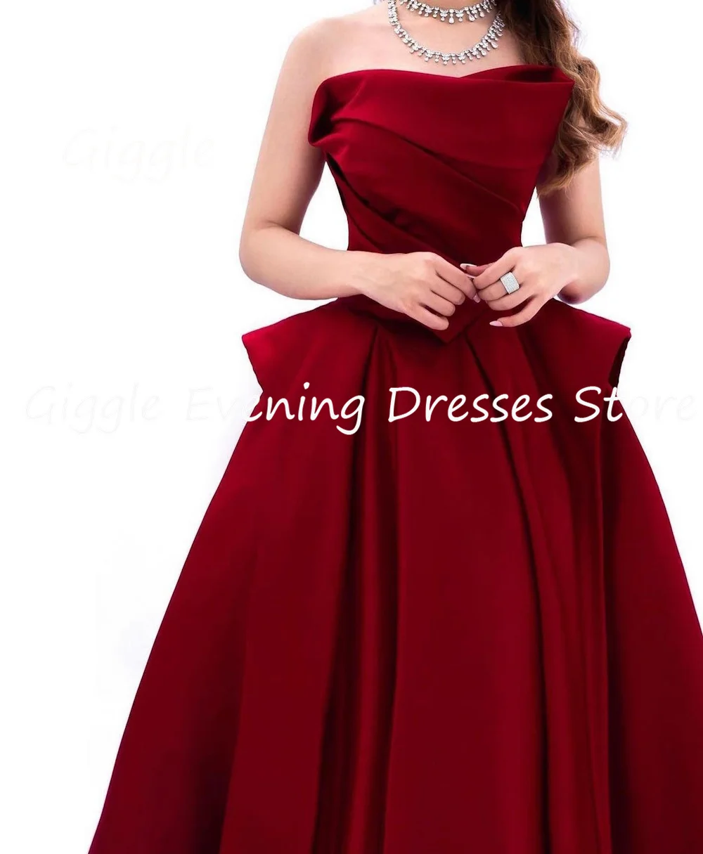 Giggle Satin A-line Strapless Arab Ruffle Formal Elegant Prom Gown Saudi Floor Length Evening Party Dresses for Women 2023
