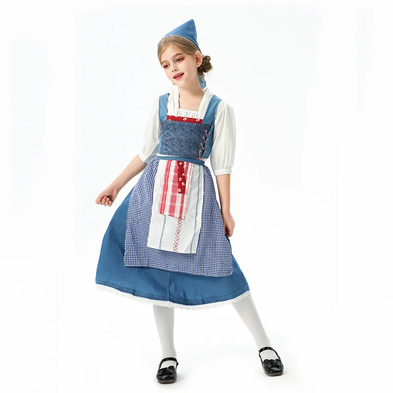 

European Country-style Children's Halloween Costumes For Girls Medieval French Manor Peasant Dress Vintage Maid Costume