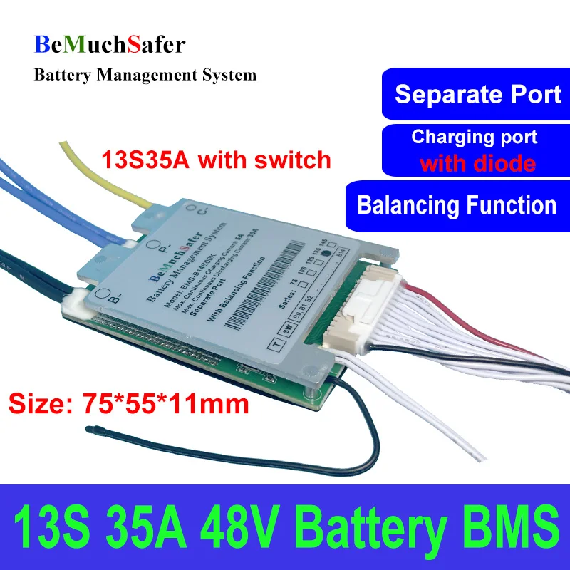 BeMuchSafer 7S 10S 12S 13S 14S 30A 35A Battery BMS With Balancing Function 10S35A 13S35A 14S35A 30A 24V 36V 43.2V 48V 52V PCM