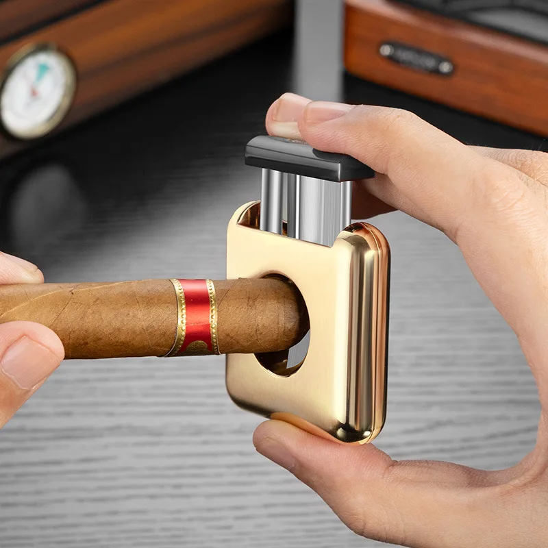 Cigar Cutter V-Shaped Clipper stainless steel sharp blade Semi-Automatic Cigar Holder Portable Travel Accessories